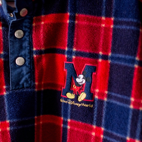 Disney Fleece Sweatshirt Pullover - Unisex Men's Size Large -Plaid Mickey Fleece - Picture 2 of 11